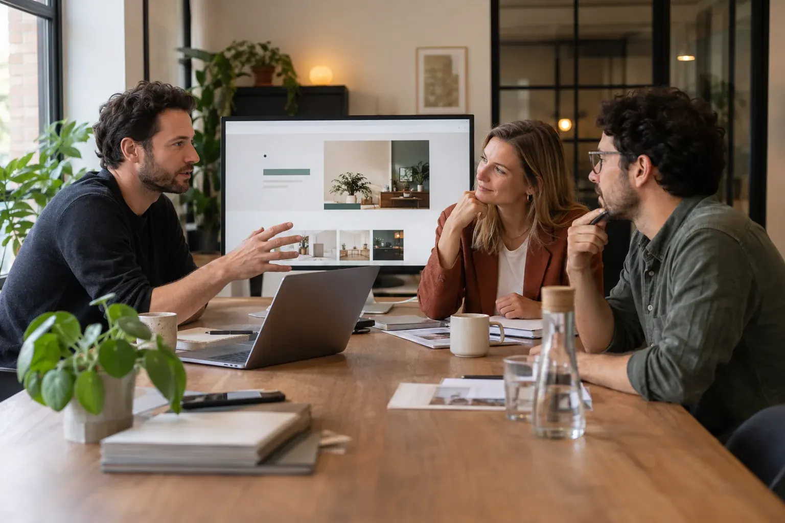 Web agency team meeting Hasselt-based entrepreneurs about a new website