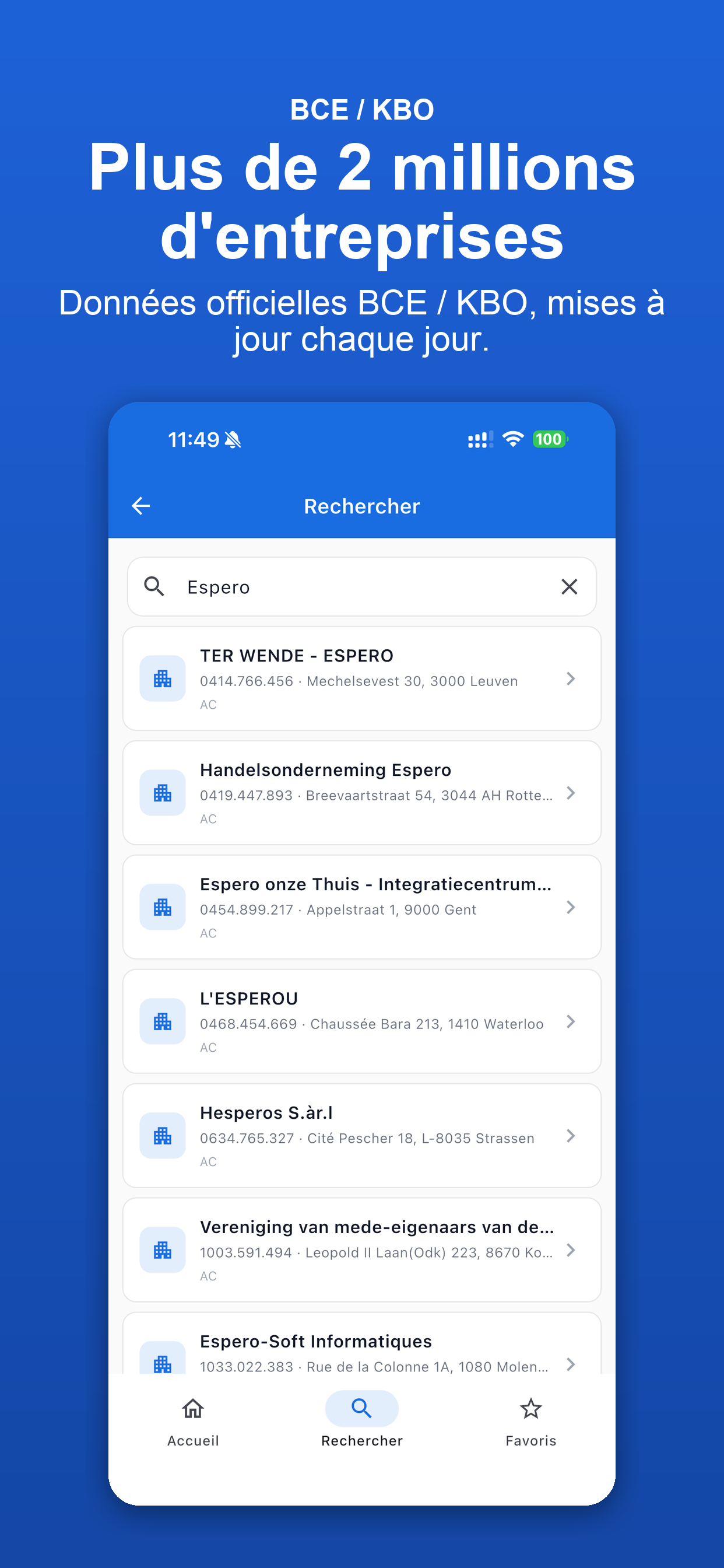 Favorieten en zoekgeschiedenis — Company Belgium BCE
